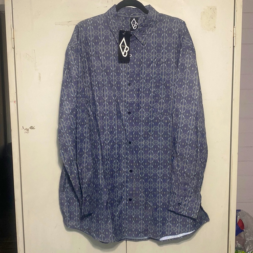 Diamond Bills Long Sleeve Button Up Shirt - Blue & Charcoal